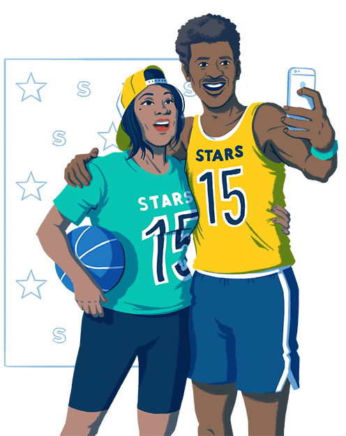 A fan takes a selfie with player on their favorite team