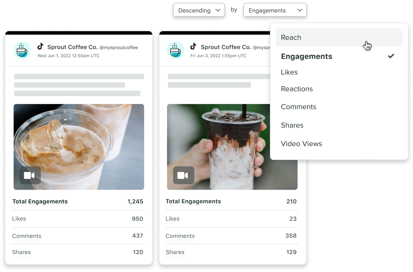 Measure and compare your TikTok metrics in Sprout’s reports